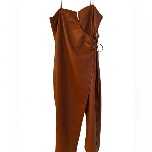 - Nanushka Anubi Asymmetrical Side-Tie Vegan Leather Brick Midi Dress, L - Picture 12 of 12